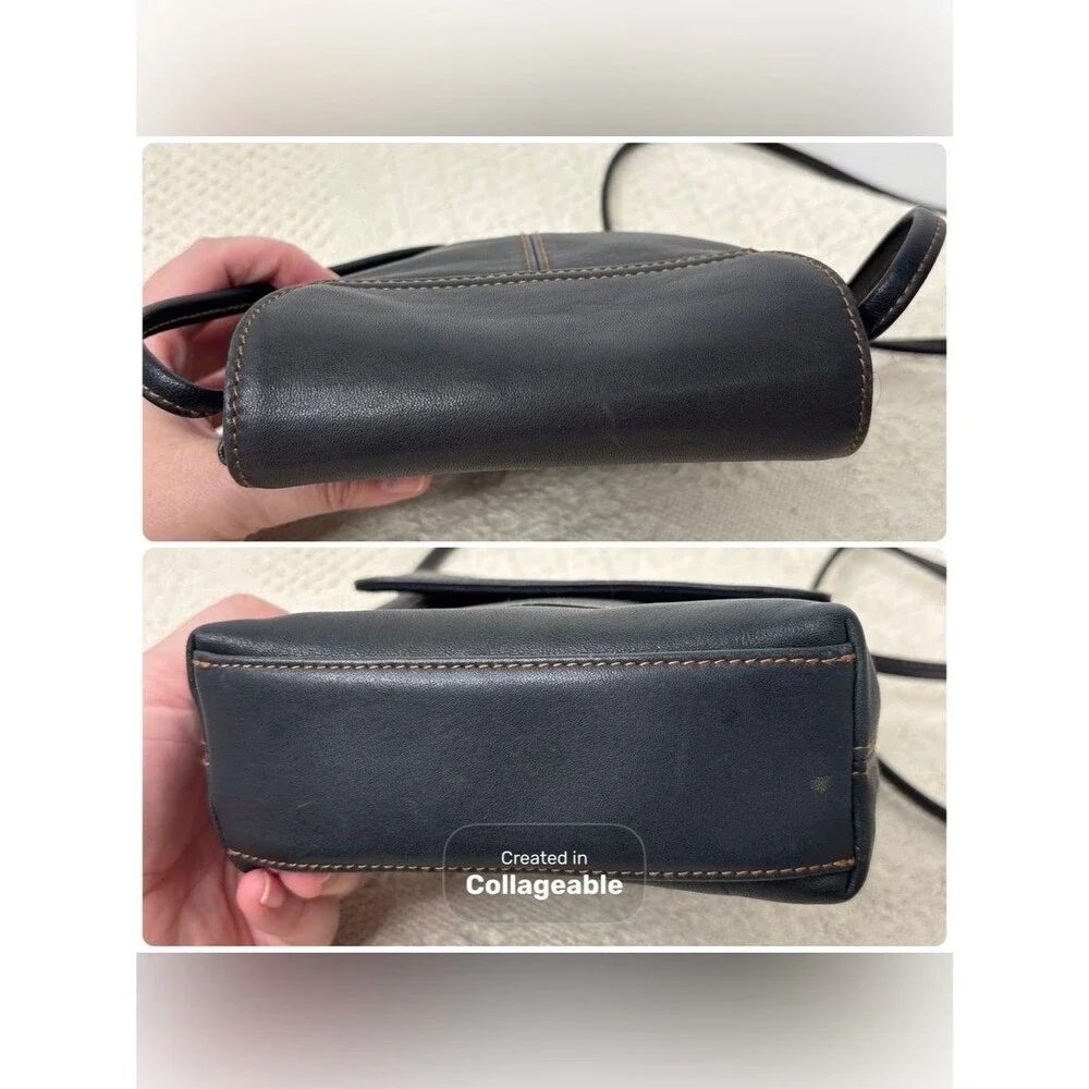 90s Vintage Liz Claiborne Leather Co Dark Gray Pocket Bag Flap Crossbody Purse